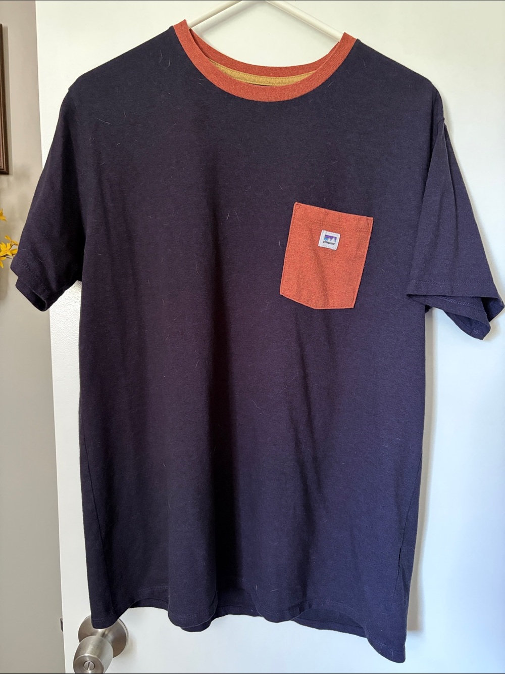 Patagonia Navy Short-Sleeve Tee with Orange Pocket